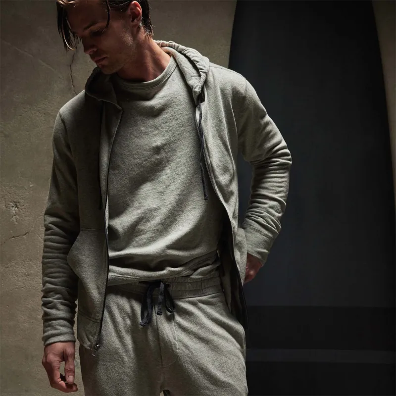 Vintage French Terry Zip Up Hoodie - Heather Grey sold by James Perse
