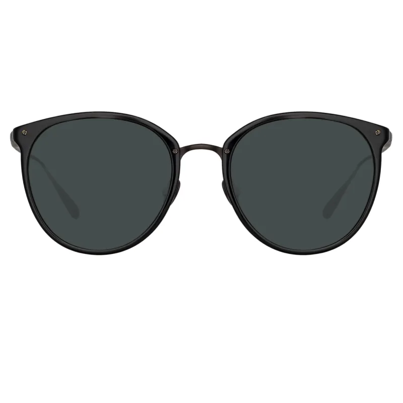 Calthorpe Oval Sunglasses in Black and Matt Nickel (Men's) sold by Linda Farrow