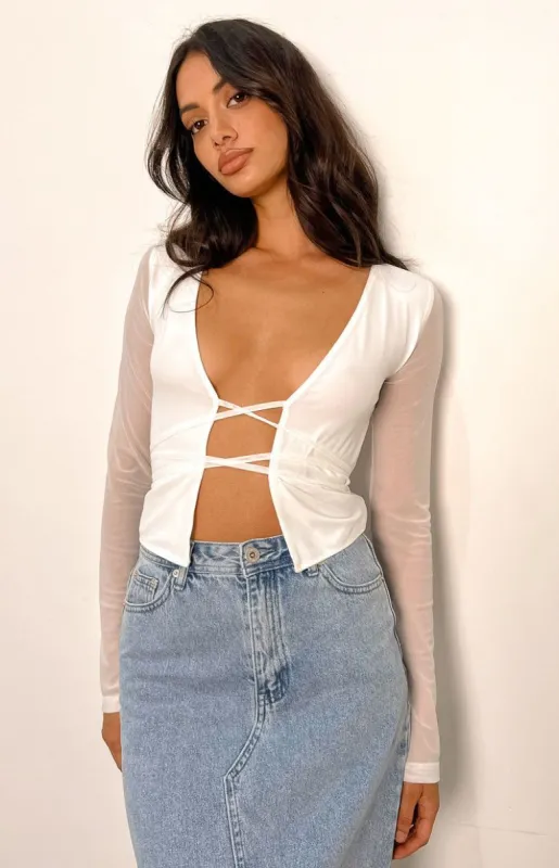 Onnika White Long Sleeve Top sold by Beginning Boutique