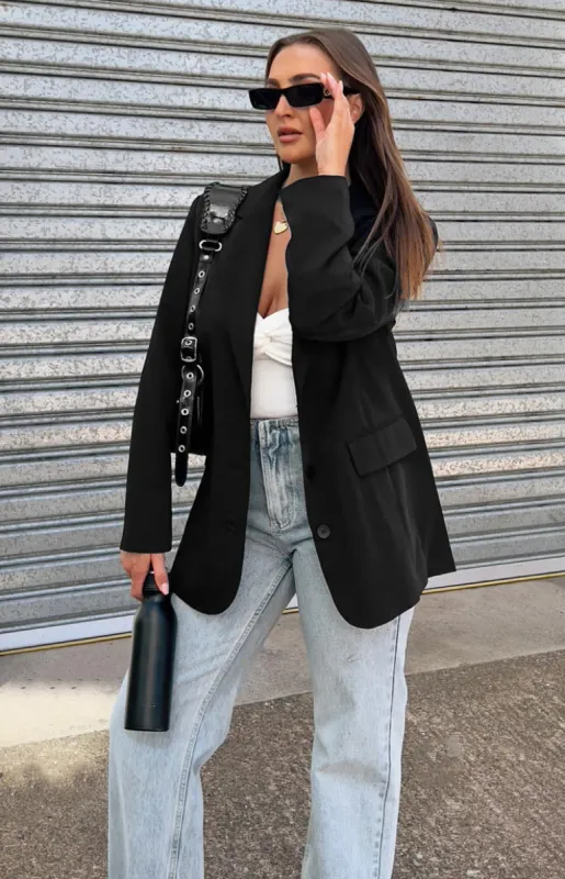 Logan Black Oversized Blazer sold by Beginning Boutique