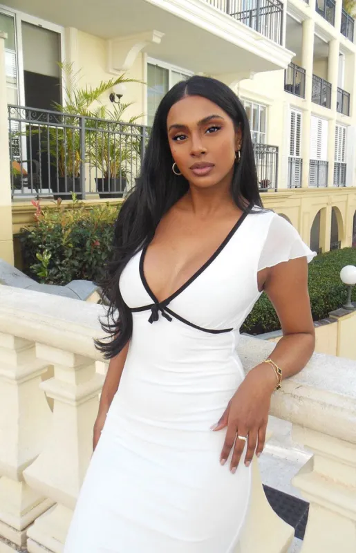 Sweetie White Mesh Midi Dress sold by Beginning Boutique