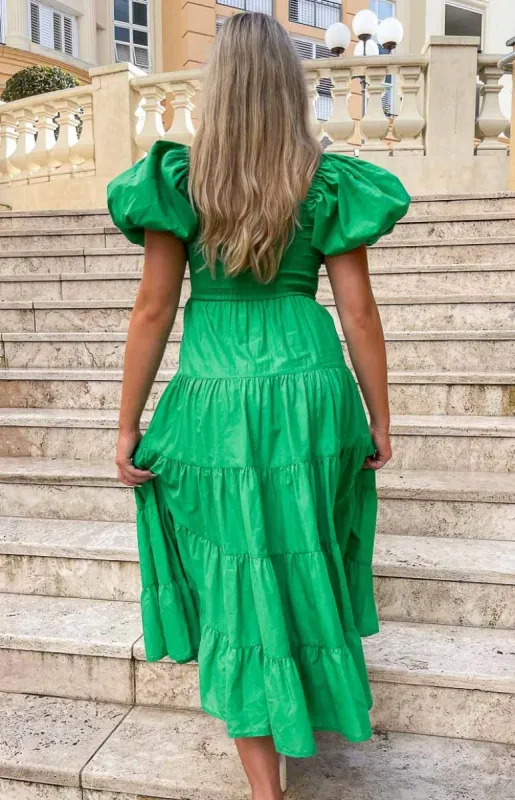 Mayfair Green Midi Dress sold by Beginning Boutique