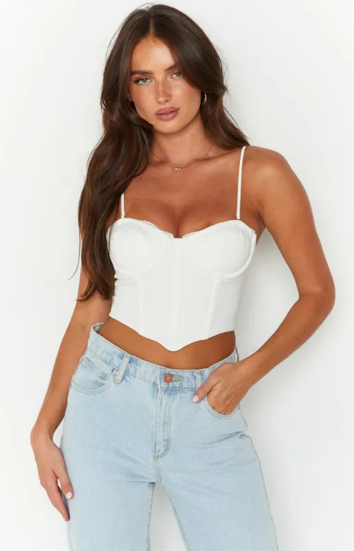 Lacie White Trim Corset Top sold by Beginning Boutique