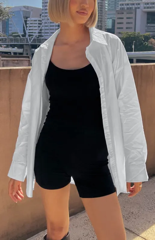 Ivaliah White Oversized Button Up Shirt sold by Beginning Boutique