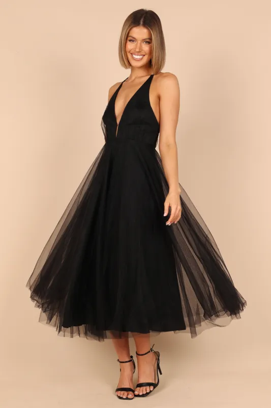 Avina Tulle Midi Dress - Black sold by Petal & Pup