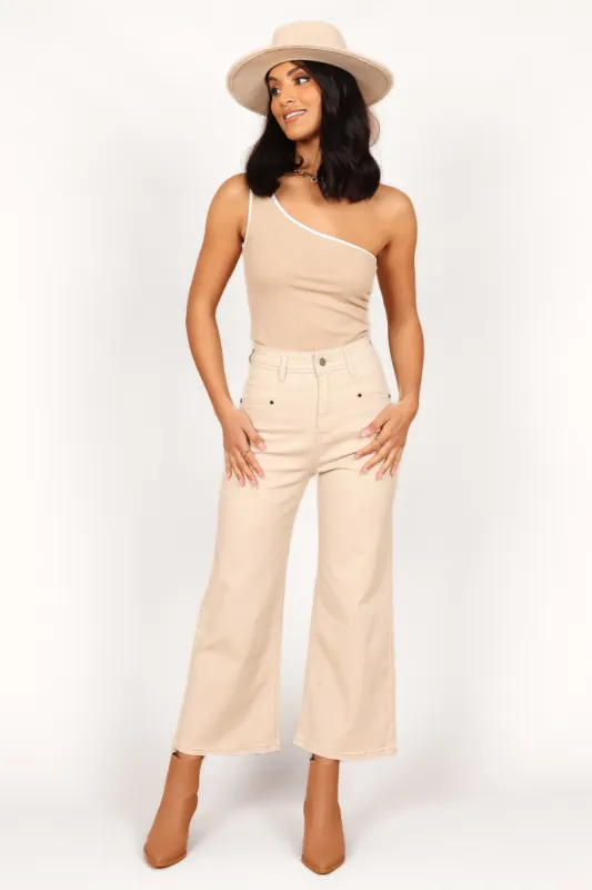 Georgette High Waisted Straight Leg Pants - Beige sold by Petal & Pup