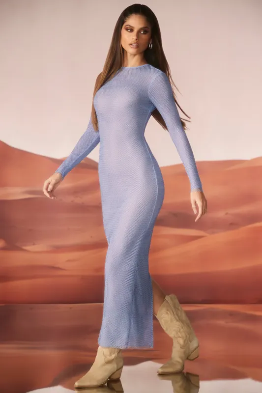 Embellished Long Sleeve Maxi Dress in Blue sold by Oh Polly
