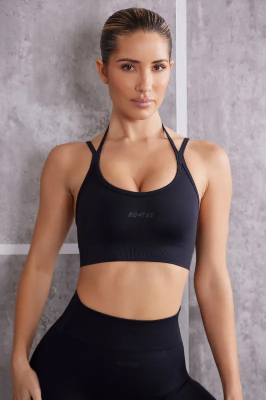 Scoop Neck Sports Bra in Jet Black sold by Oh Polly