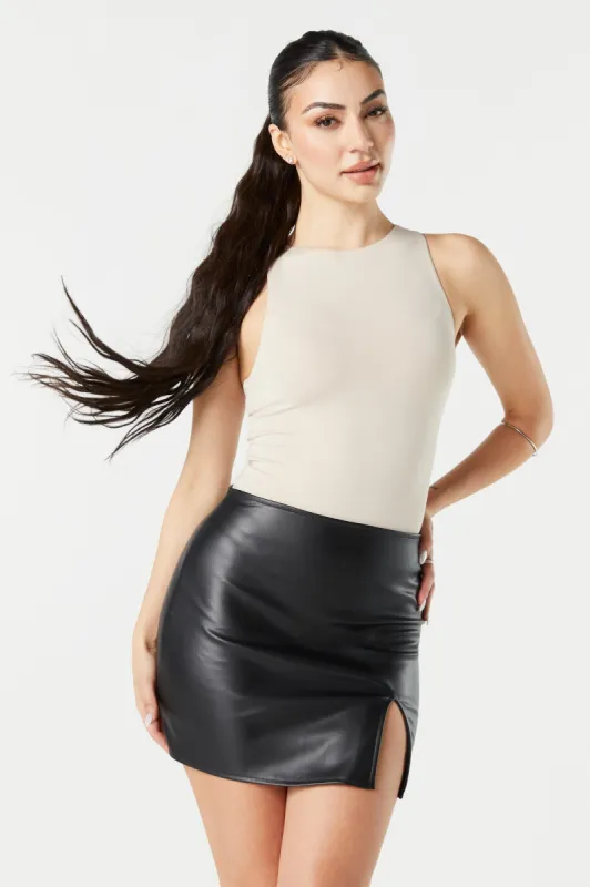 Faux Leather Slit Mini Skirt sold by Urban Planet