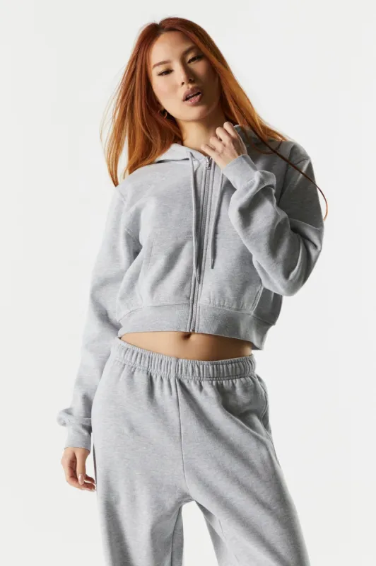 Fleece Cropped Zip-Up Hoodie sold by Urban Planet