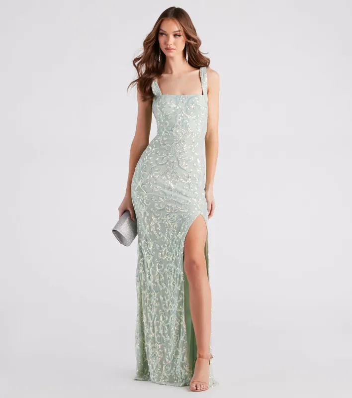 CLEARANCE - Jovie Formal Sequin Slit Mermaid Long Dress sold by Windsor