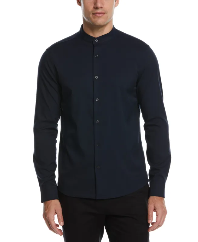 Untucked Total Stretch Slim Fit Banded Collar Shirt - Navy Blue sold by Perry Ellis