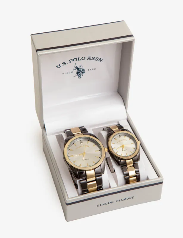 HIS AND HERS TWO TONE LINK STRAP WATCH SET sold by U.S. Polo Assn.