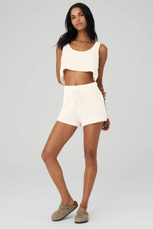 Cashmere Plush Waffle Cropped Tank & Cashmere High-Waist Plush Waffle Short Set - Ivory sold by Alo Yoga