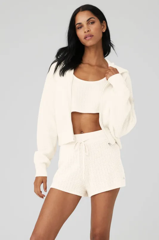 Cashmere Plush Waffle Full Zip Hoodie - Ivory sold by Alo Yoga
