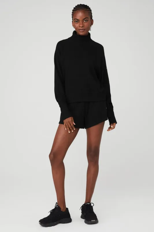 Waffle Weekend Escape Mock Neck Long Sleeve & Waffle High-Waist Weekend Escape Short Set - Black sold by Alo Yoga