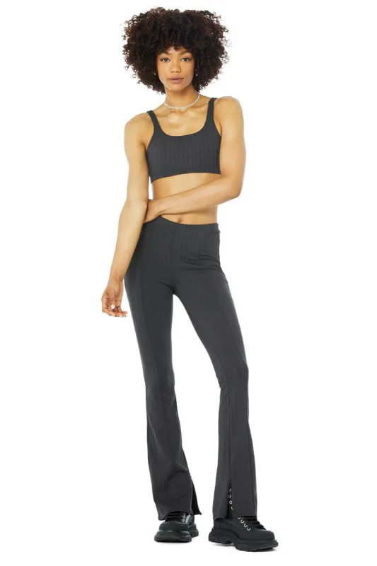 スパッツ・レギンス [Alo Yoga] High-Waist Pinstripe Zip It Flare Legging High-Waist Pinstripe Zip It Flare Legging - Espresso/Black