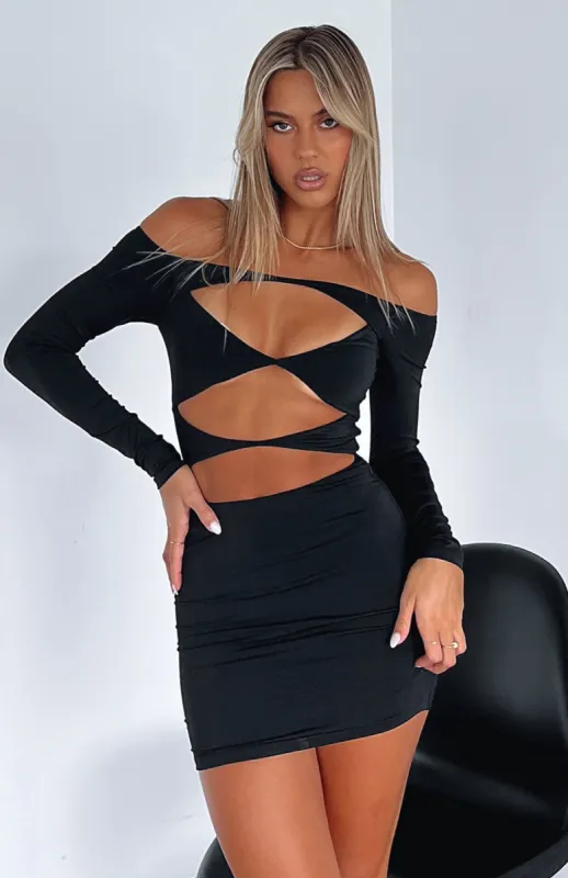 With You Long Sleeve Mini Dress Black sold by White Fox Boutique