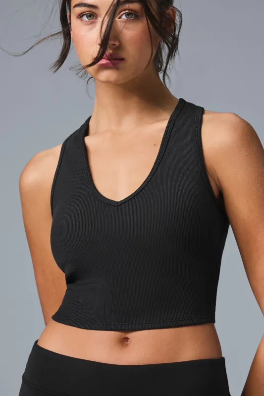Goddess Ribbed Cropped Racerback Tank - Black sold by Alo Yoga