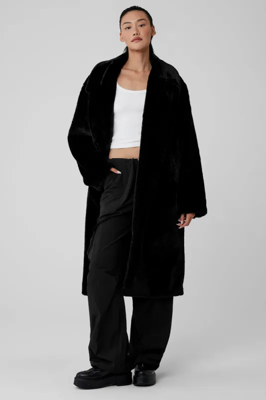 Oversized Faux Fur Trench - Black sold by Alo Yoga