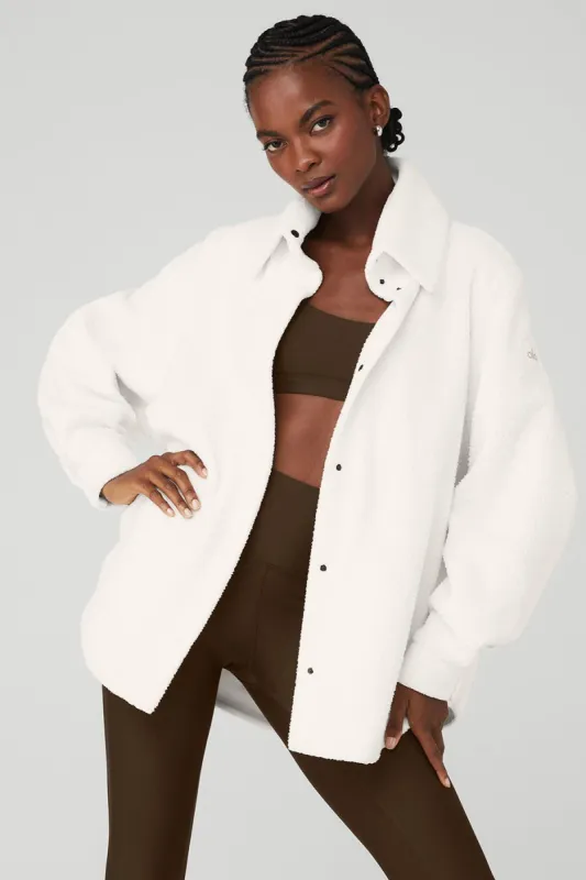 Micro Sherpa Envy Shacket - Ivory sold by Alo Yoga