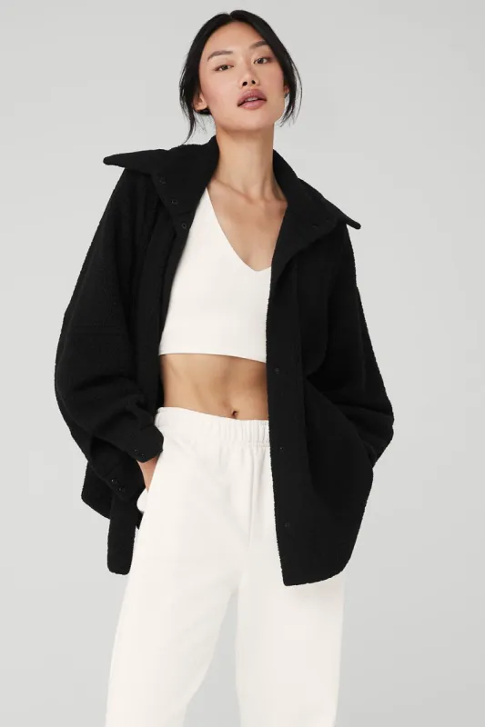 Micro Sherpa Envy Shacket - Black sold by Alo Yoga