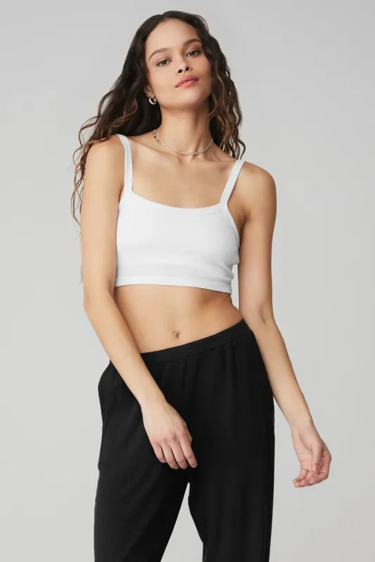 Ribbed Crop Whisper Bra Tank - White | Parallel