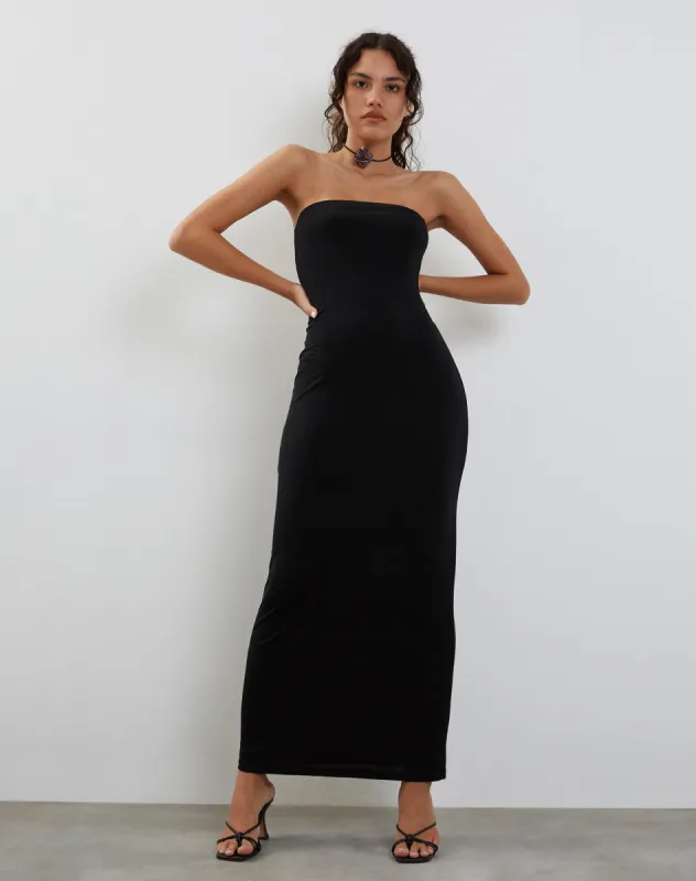 Annalise Bandeau Slinky Maxi Dress in Black sold by Motel Rocks
