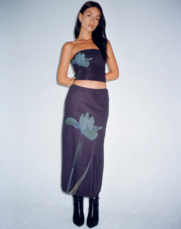 Lassie Midi Skirt in Navy Placement Flower sold by Motel Rocks