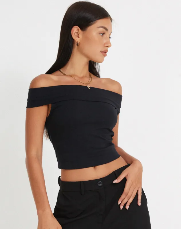 Pico Bardot Top in Black sold by Motel Rocks