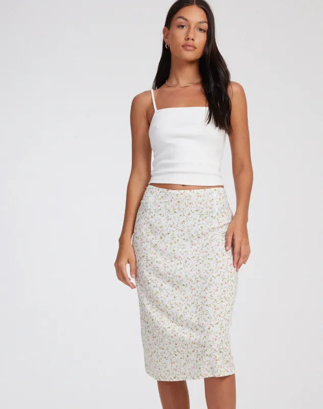 Harriet Midi Skirt in Pretty Petal Ivory sold by Motel Rocks