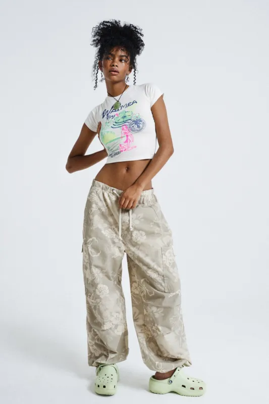 Hibiscus Bloom Parachute Cargo Pants sold by Jaded London