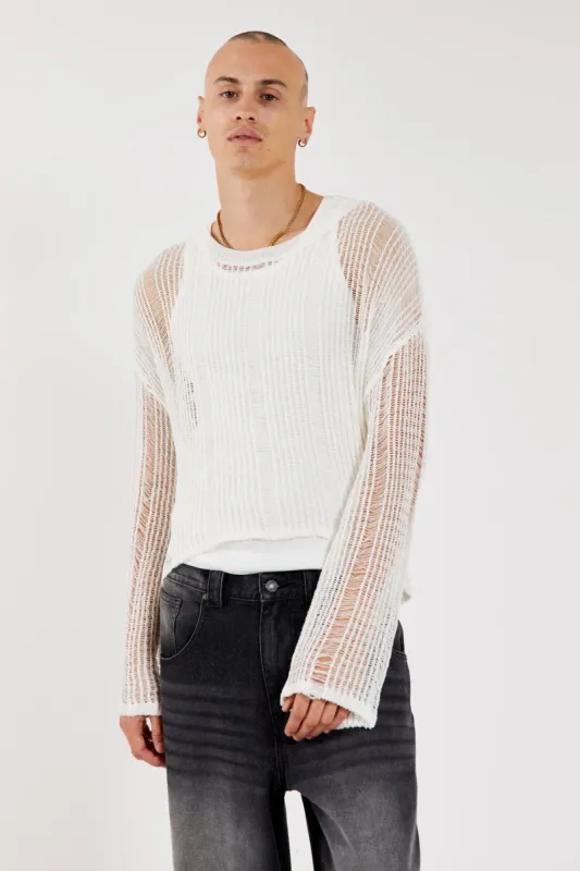 ★JADED LONDON UK★ White Scrape Knit Hoodie Scrape Knit Hoodie | Jaded London