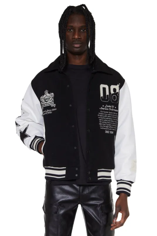 deps Varsity Jacket L 黒 Ybwhjwx Men's PU Jacket Oversized Varsity Jacket Zipper