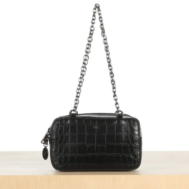 Micro Bag with Chain - Black Croc Effect sold by ELA