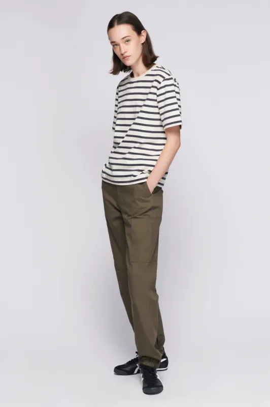 Unisex Stripe Heavyweight Box Crew in Marshmallow/Iron sold by Kotn