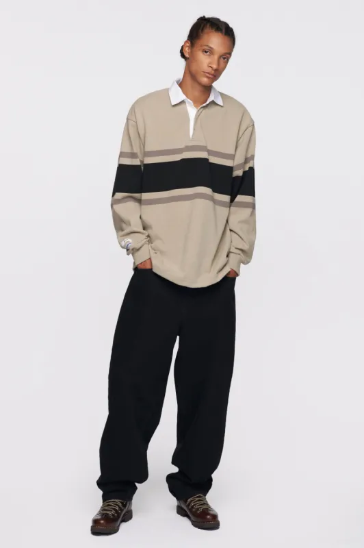 Men's Barbarian Rugby Shirt in Light Taupe/Black Stripe sold by Kotn