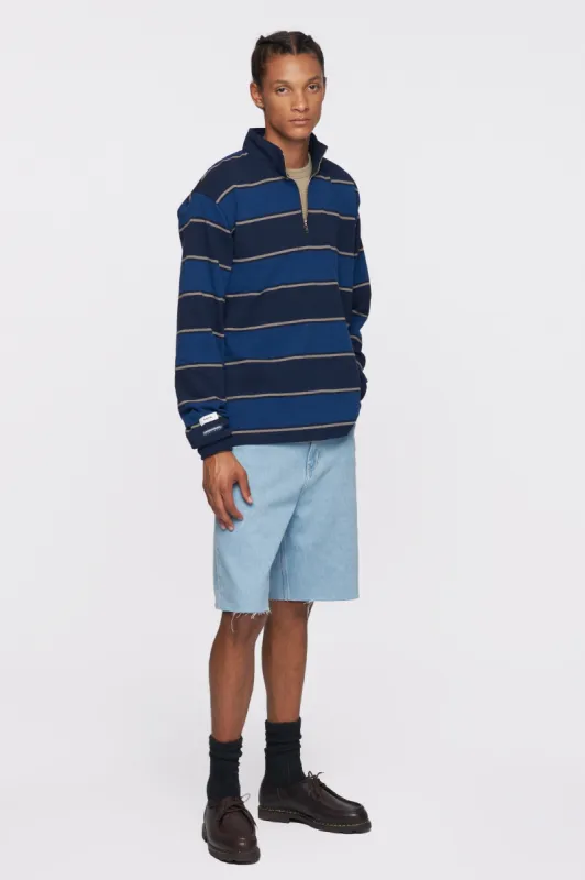 Men's Barbarian Rugby Half-zip Sweatshirt in Navy / Deep Ocean Stripe sold by Kotn
