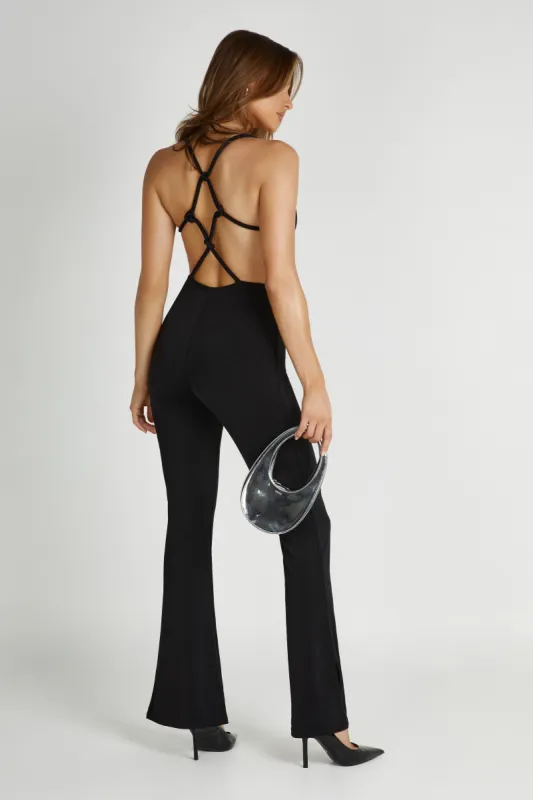 Brinley Slinky Jersey Jumpsuit - Black sold by Meshki