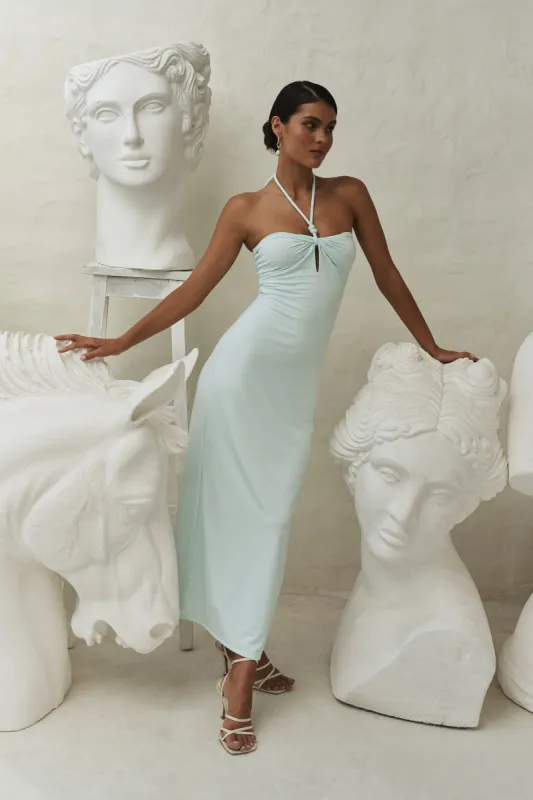 Meshki Krissy Midi Twist Halter Jersey Dress - Arctic Blue