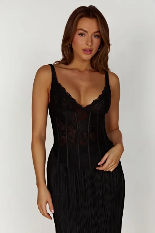 Elsie Lace Bustier Top - Black sold by Meshki