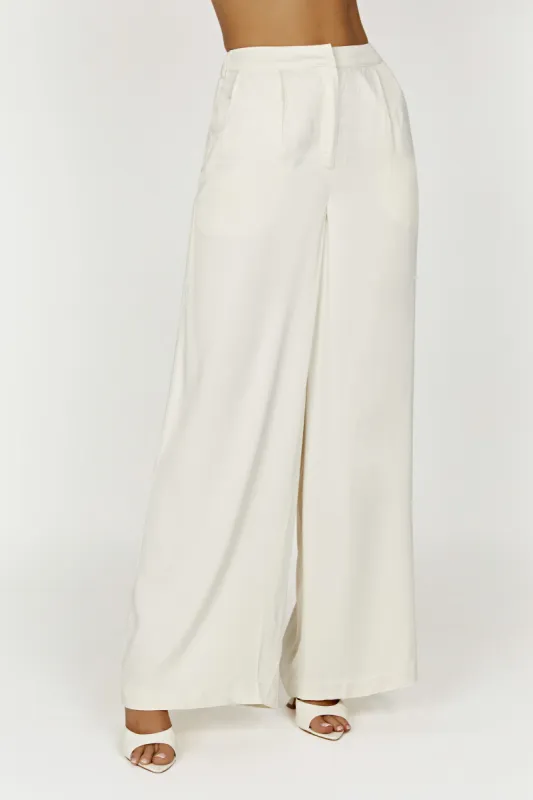 Nour Satin Wide Leg Pant - Ivory | Parallel