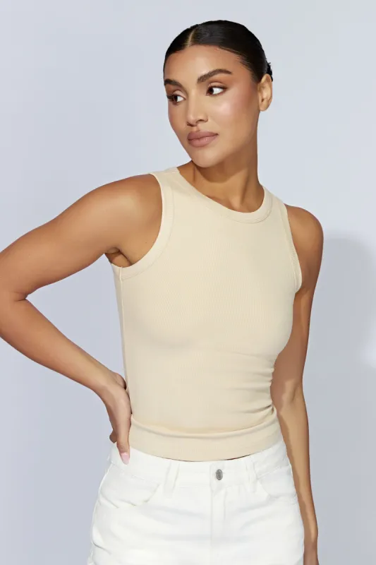 Zanna Ribbed Tank Top - Cream sold by Meshki