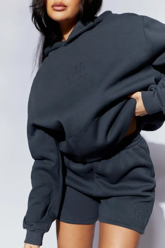 Arden Embossed Fleeceback Hoodie - Charcoal sold by Meshki