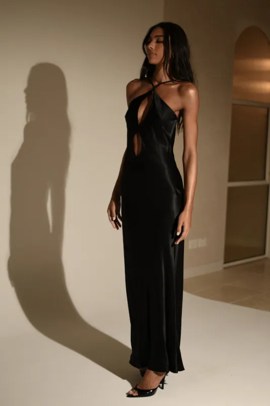 Lucia Satin Cut Out Maxi Dress - Black sold by Meshki