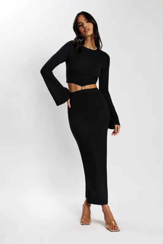 Anna Flare Sleeve Knit Dress - Black sold by Meshki
