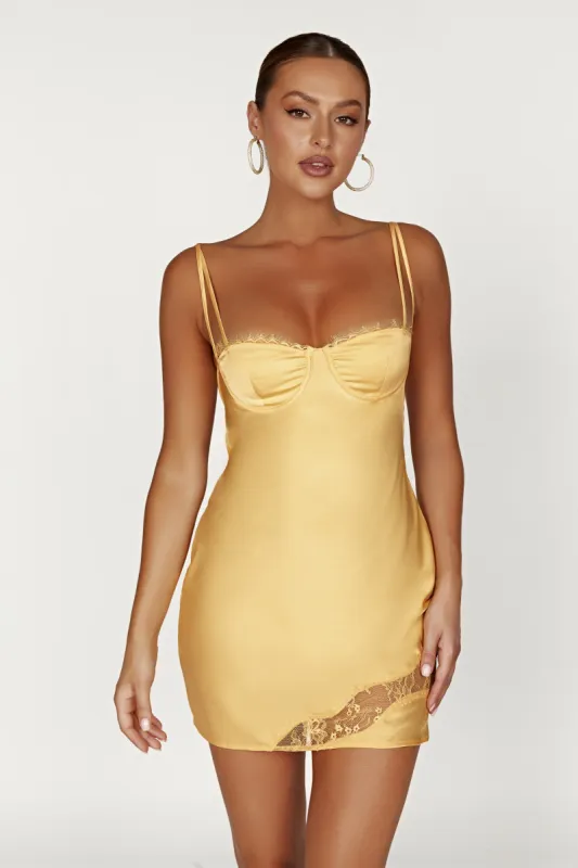 Joslyn Satin Lace Slip Mini Dress - Lemon | Parallel