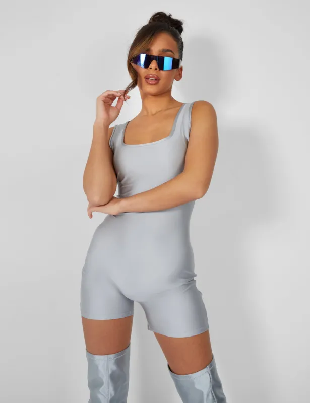 Second Skin Square Neck Unitard Grey sold by Public Desire