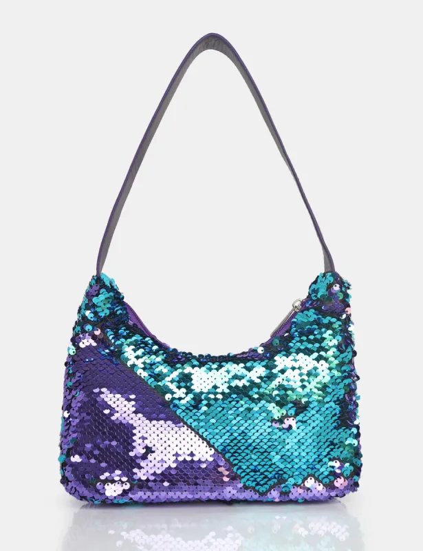 The Zane Purple Sequin Shoulder Bag sold by Public Desire
