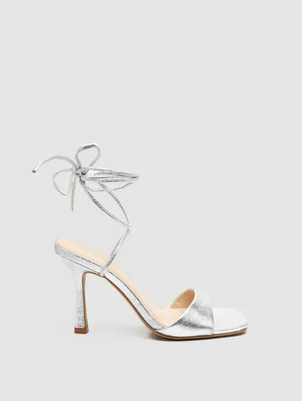 Square Toe Metallic Faux-Leather Strappy High Heel Wrap Sandal sold by Suzy Shier